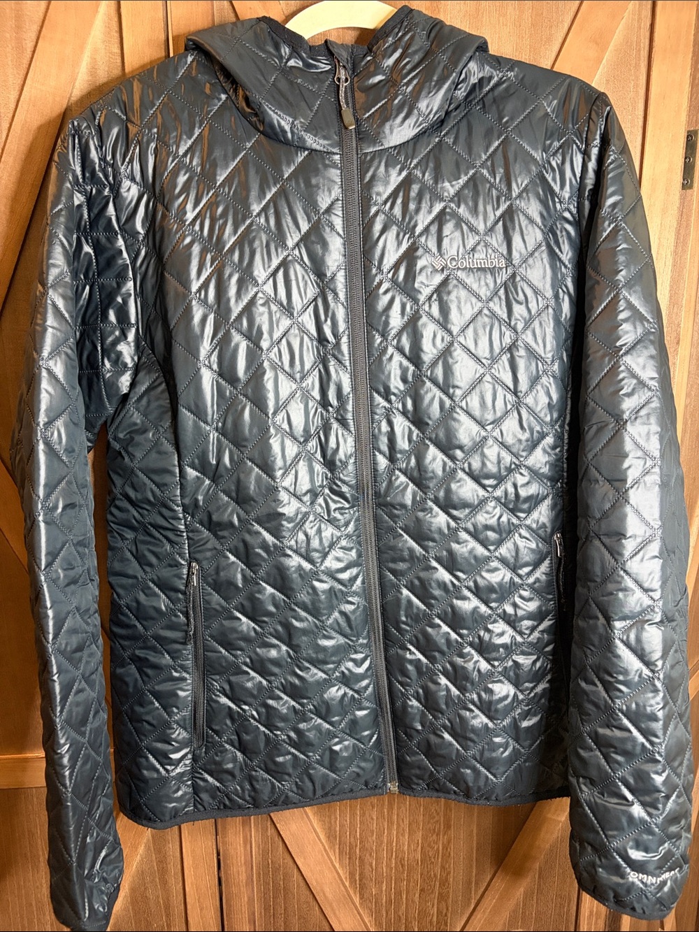 COLUMBIA Omni-Heat Dark Grey Quilted Hooded Jacket SIZE LARGE